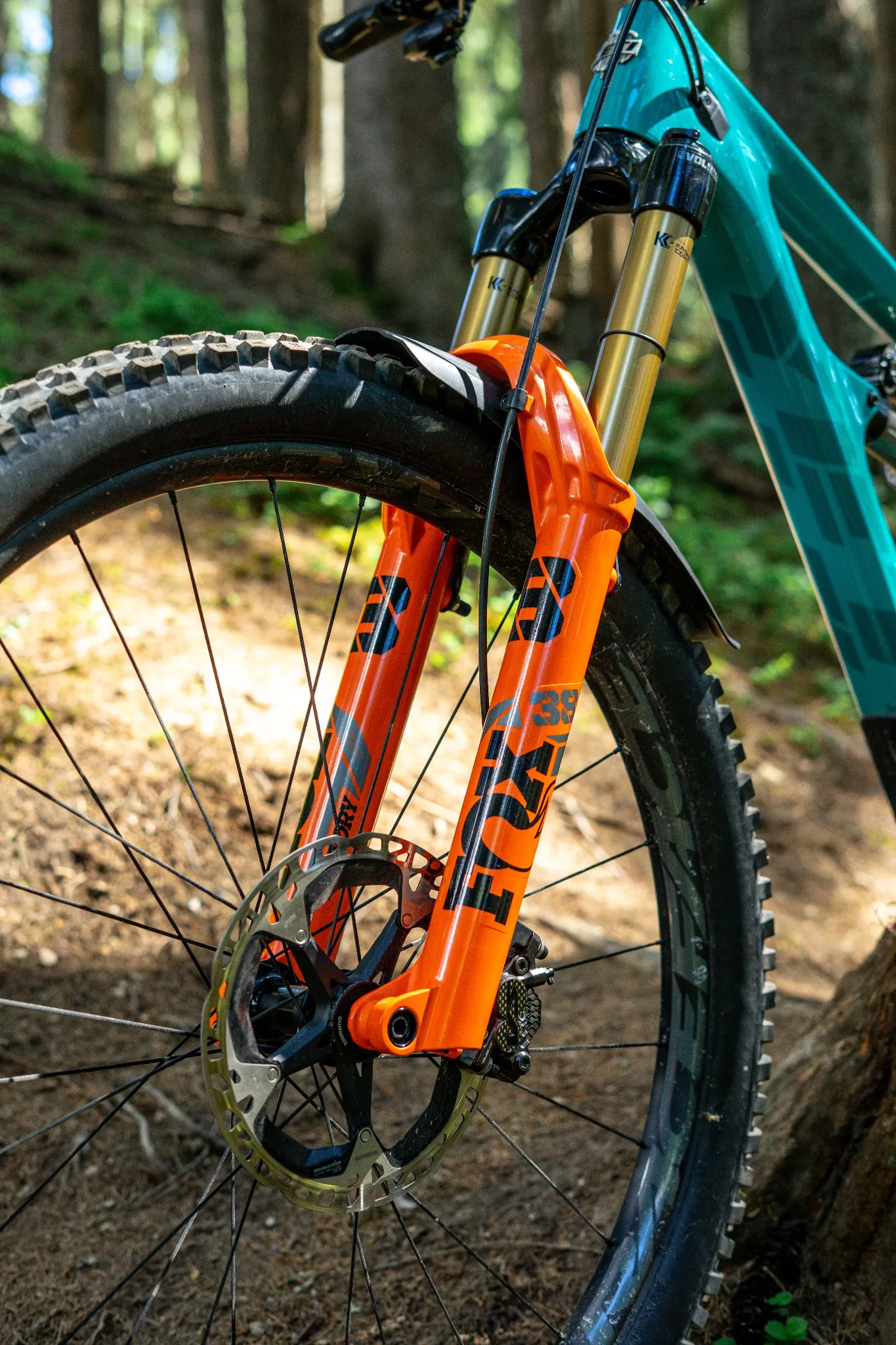 Mountain biker riding with a FOX suspension fork