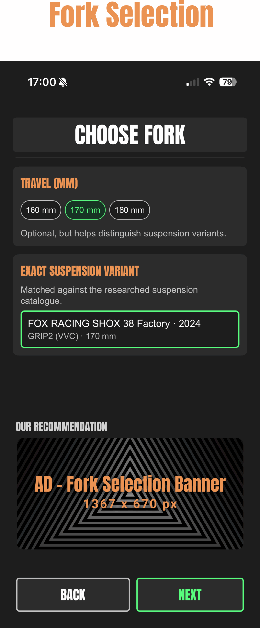 SAGLY fork-selection screen with an illustrative advertising placement