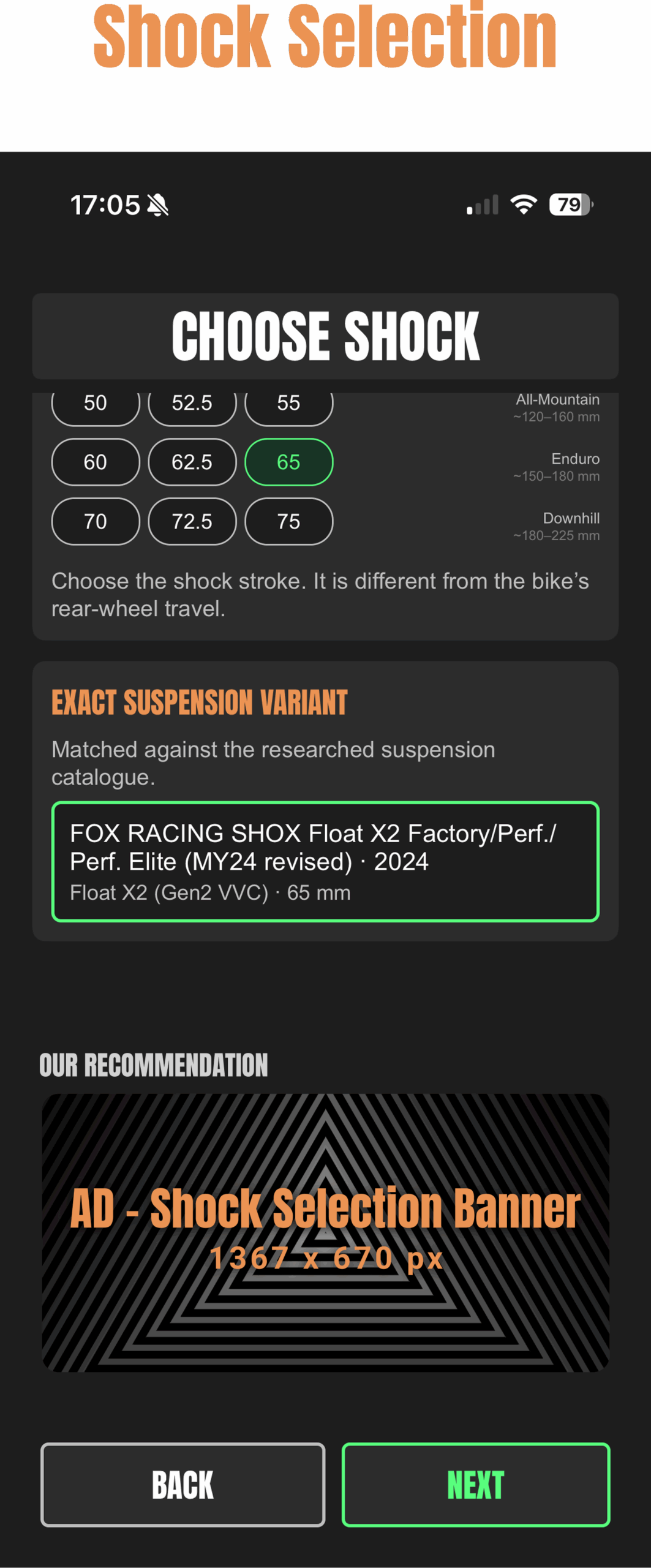 Shock selection advertising placement preview in the SAGLY app